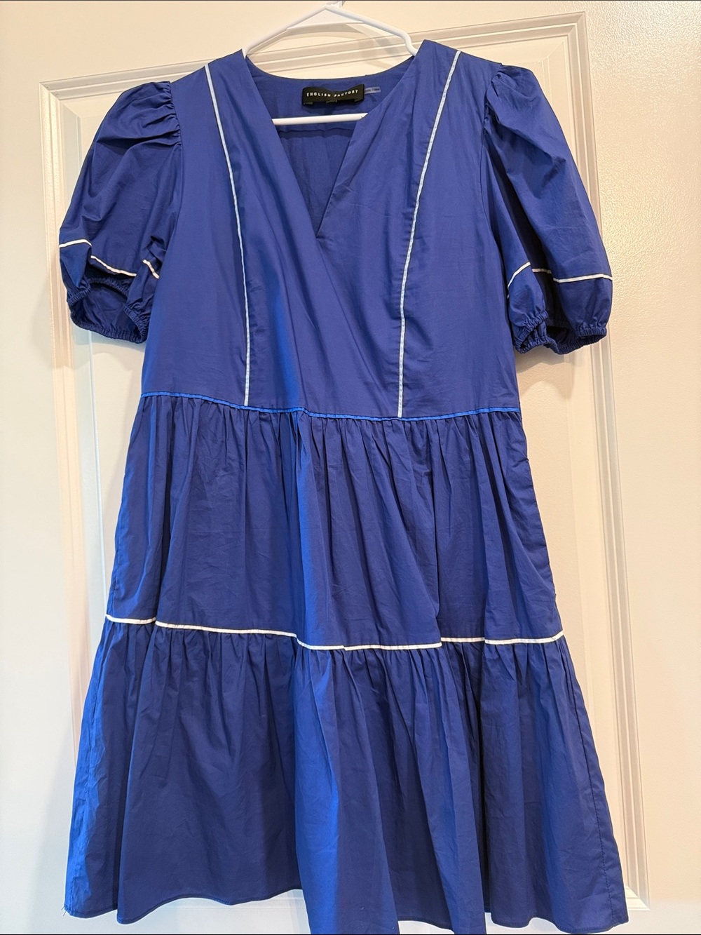 English Factory Royal Blue Puff-Sleeve Tiered Dress